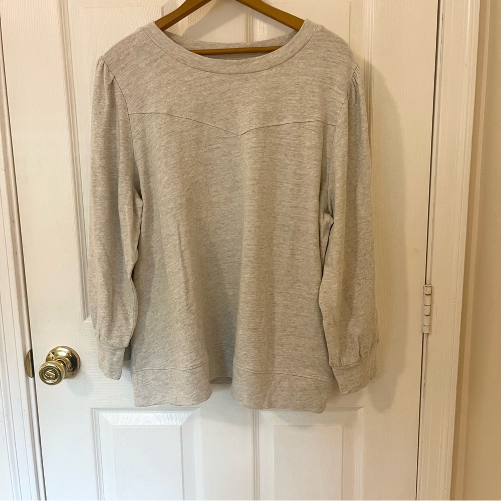 LOFT Women’s XL Gray Puff Sleeve Round Neck Knit Pullover Sweater NWT